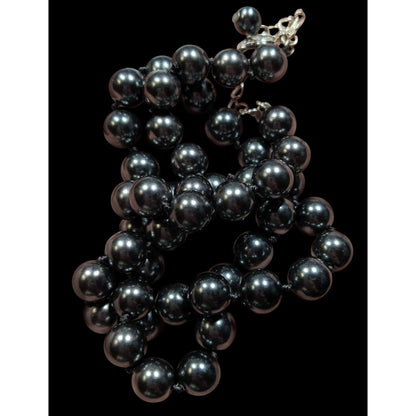 Vintage Roman Gothic Black Metallic Faux Pearl Beaded Necklace