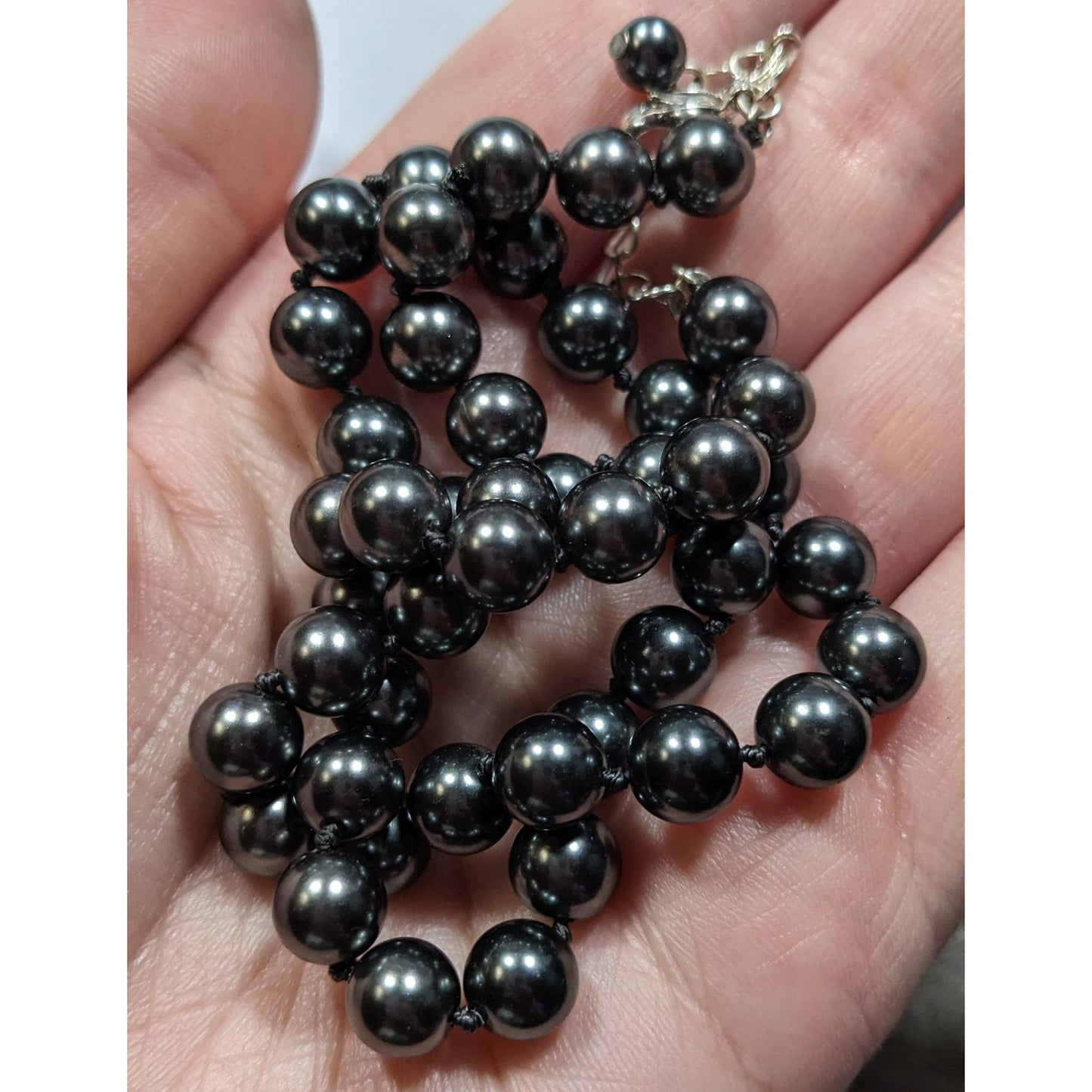 Vintage Roman Gothic Black Metallic Faux Pearl Beaded Necklace