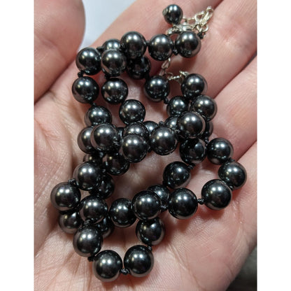 Vintage Roman Gothic Black Metallic Faux Pearl Beaded Necklace