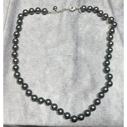 Vintage Roman Gothic Black Metallic Faux Pearl Beaded Necklace