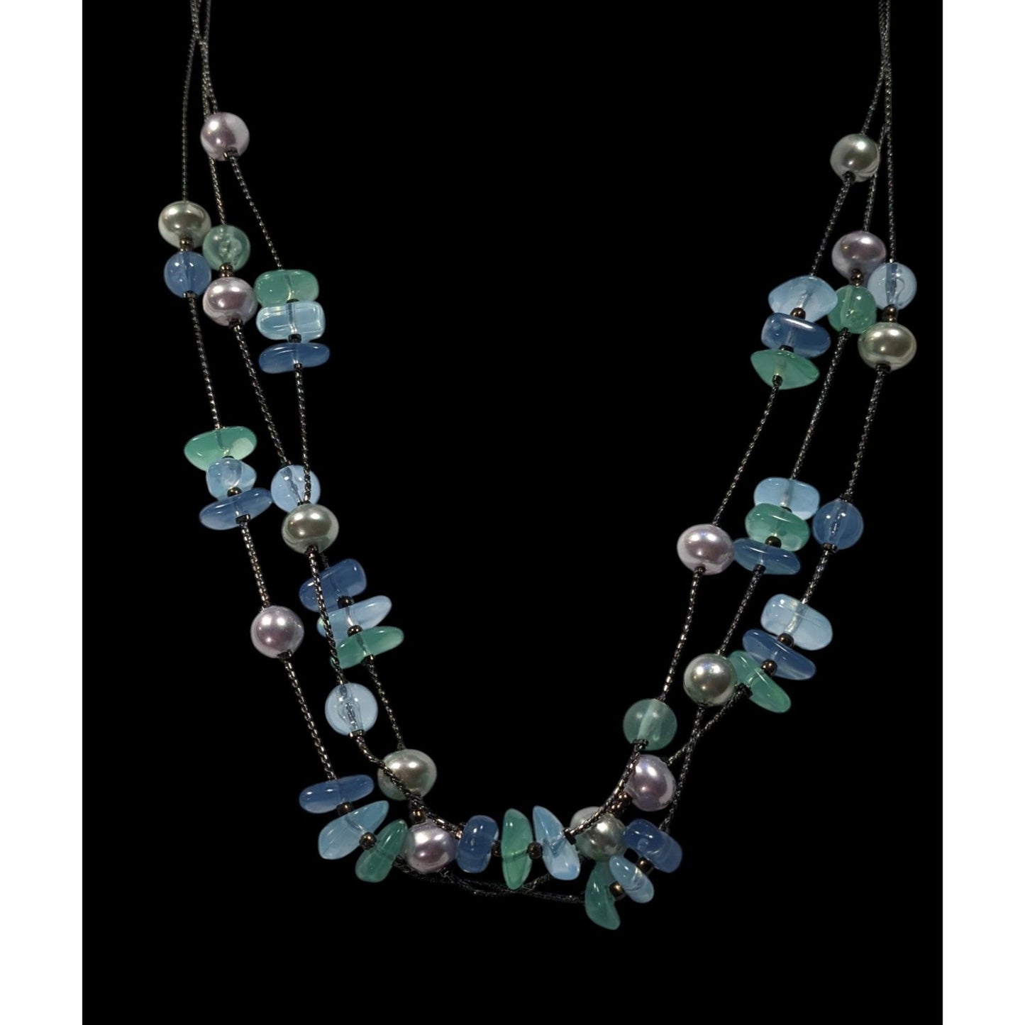 Mermaidcore Cool Tone Beaded Multilayer Station Necklace