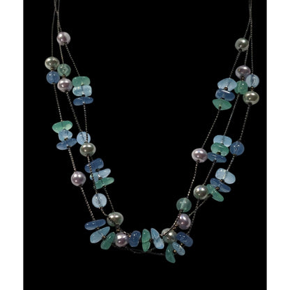 Mermaidcore Cool Tone Beaded Multilayer Station Necklace