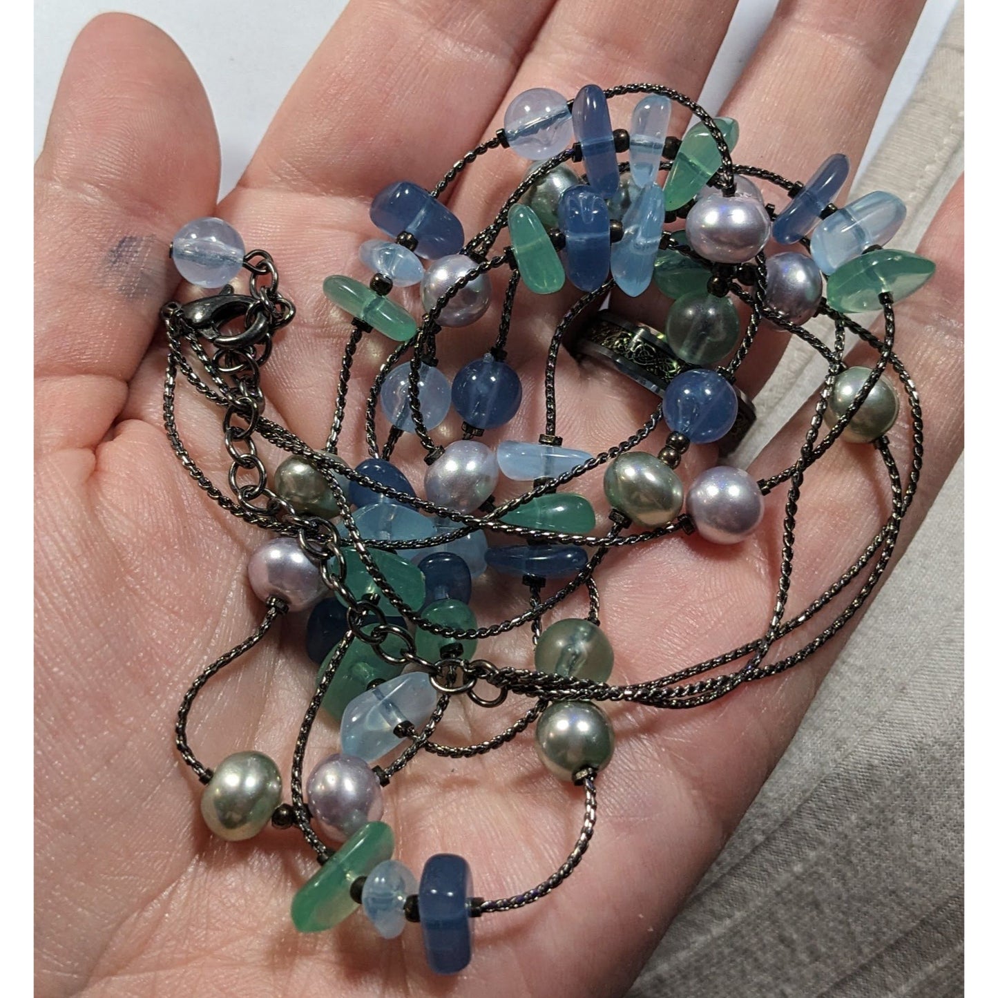 Mermaidcore Cool Tone Beaded Multilayer Station Necklace
