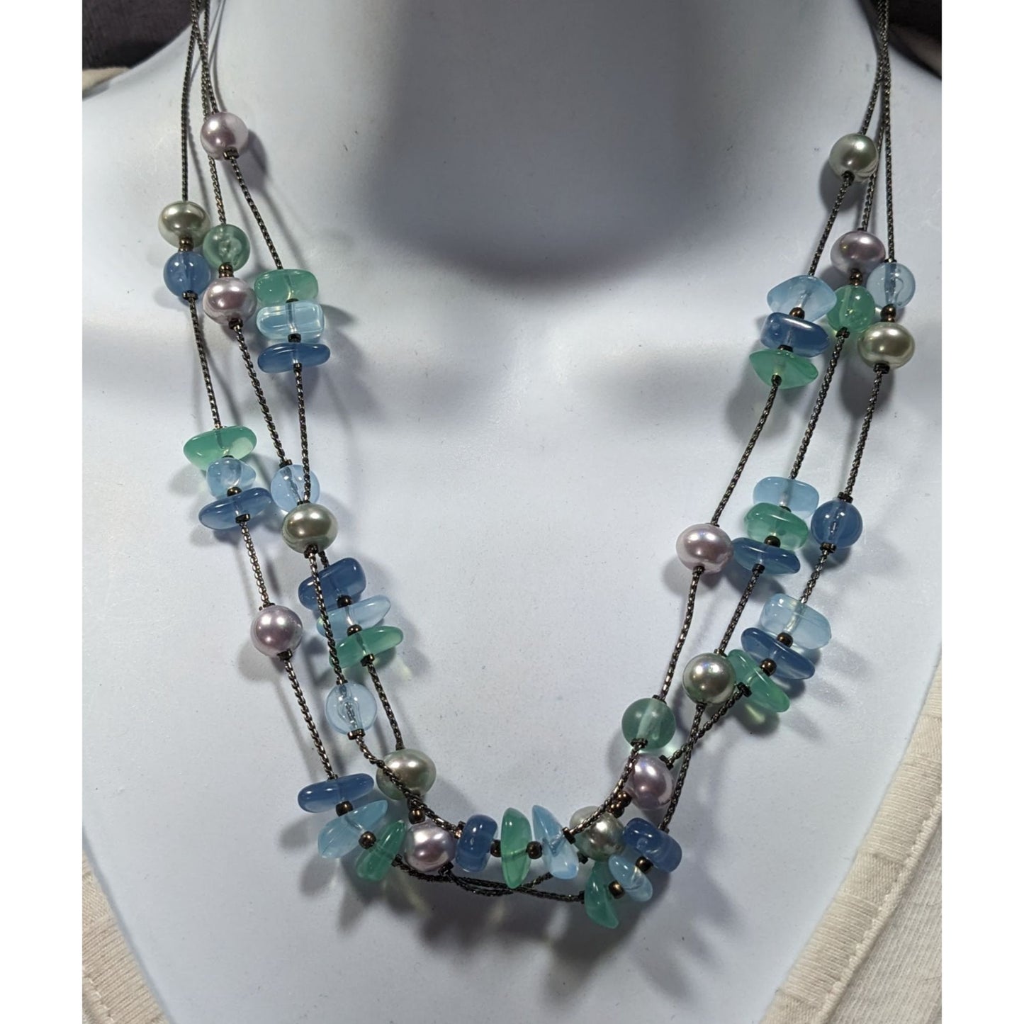 Mermaidcore Cool Tone Beaded Multilayer Station Necklace