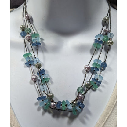 Mermaidcore Cool Tone Beaded Multilayer Station Necklace