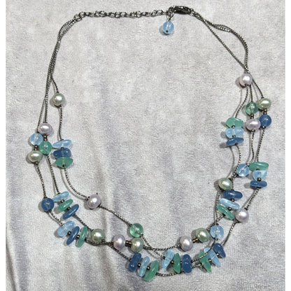 Mermaidcore Cool Tone Beaded Multilayer Station Necklace