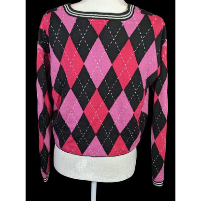 Monster High Pink And Black Argyle Cropped Sweater