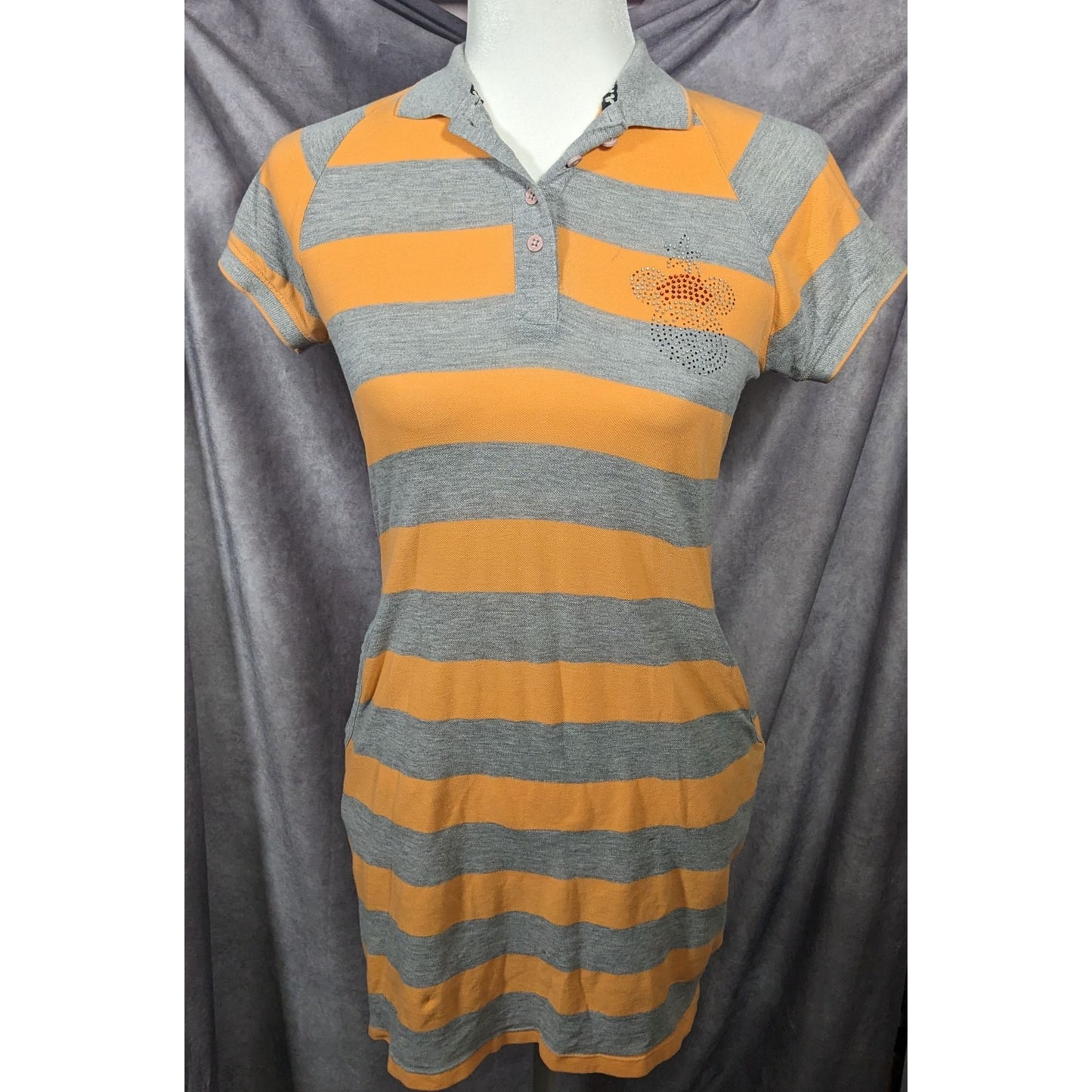 Kook N Keech For Disney Grey And Orange Striped Casual Dress Size Small