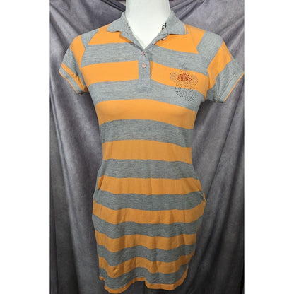 Kook N Keech For Disney Grey And Orange Striped Casual Dress Size Small