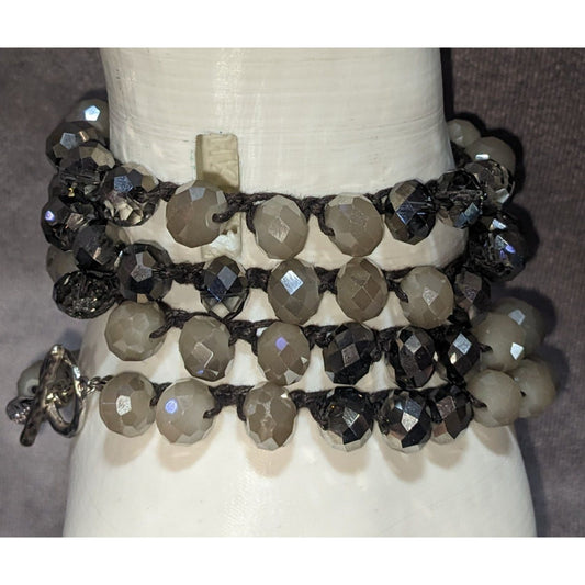 Boho Y2K Envious Silver White Beaded Crochet Wrap Bracelet Necklace Convertible
