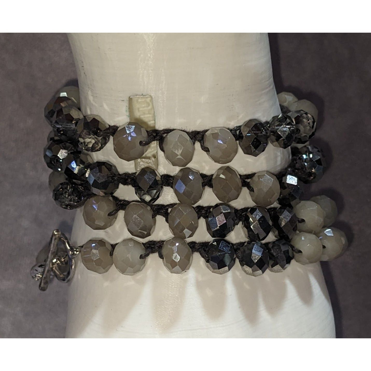 Boho Y2K Envious Silver White Beaded Crochet Wrap Bracelet Necklace Convertible