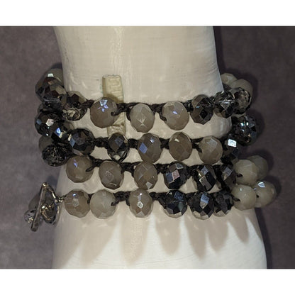 Boho Y2K Envious Silver White Beaded Crochet Wrap Bracelet Necklace Convertible