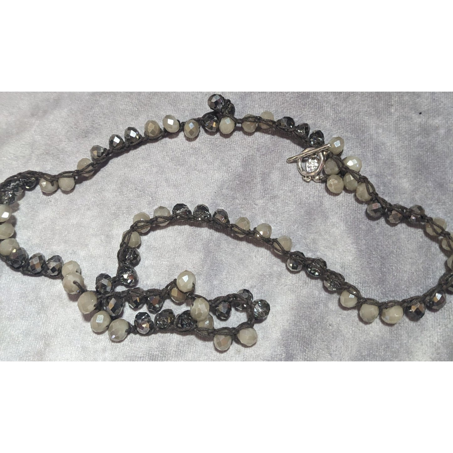 Boho Y2K Envious Silver White Beaded Crochet Wrap Bracelet Necklace Convertible