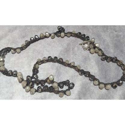 Boho Y2K Envious Silver White Beaded Crochet Wrap Bracelet Necklace Convertible