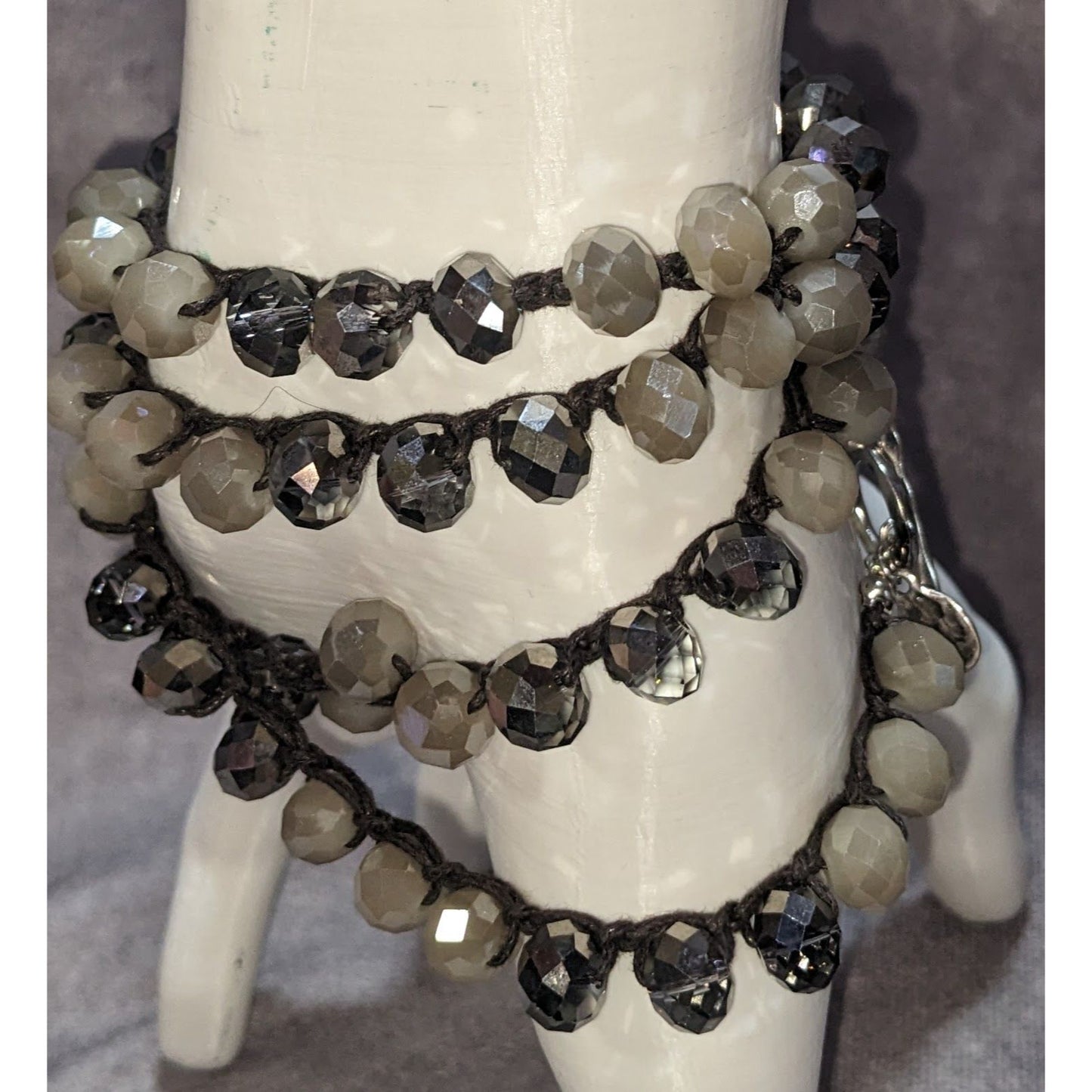 Boho Y2K Envious Silver White Beaded Crochet Wrap Bracelet Necklace Convertible