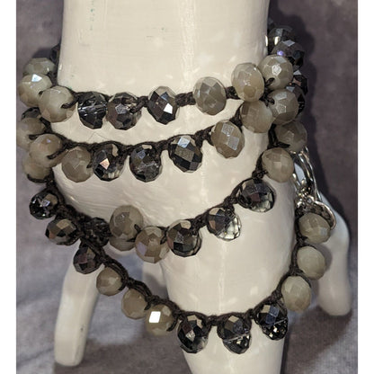 Boho Y2K Envious Silver White Beaded Crochet Wrap Bracelet Necklace Convertible