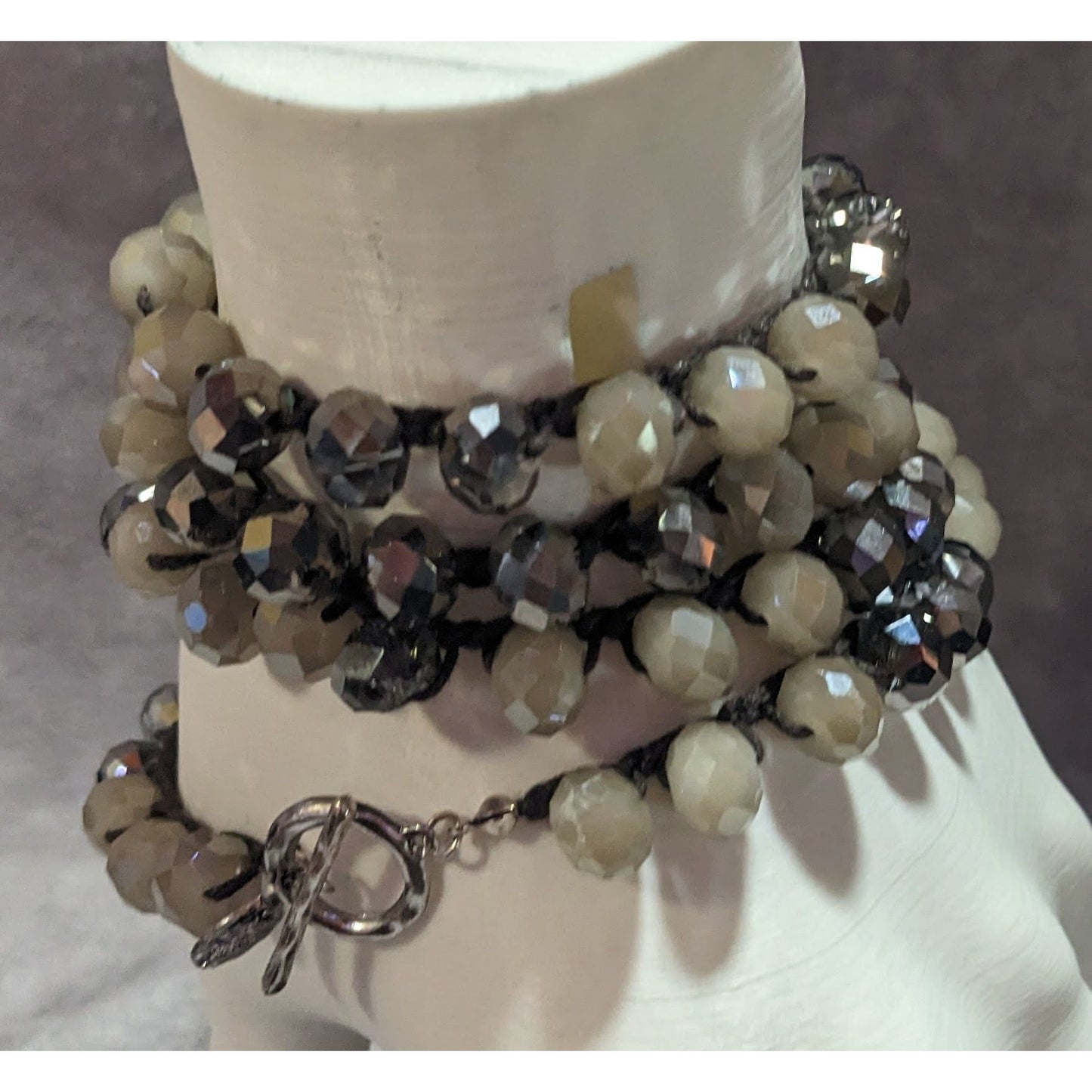 Boho Y2K Envious Silver White Beaded Crochet Wrap Bracelet Necklace Convertible