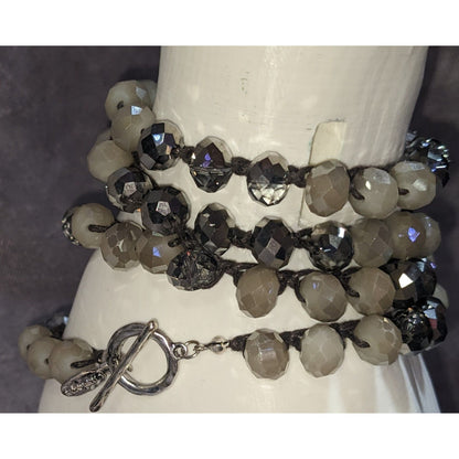 Boho Y2K Envious Silver White Beaded Crochet Wrap Bracelet Necklace Convertible