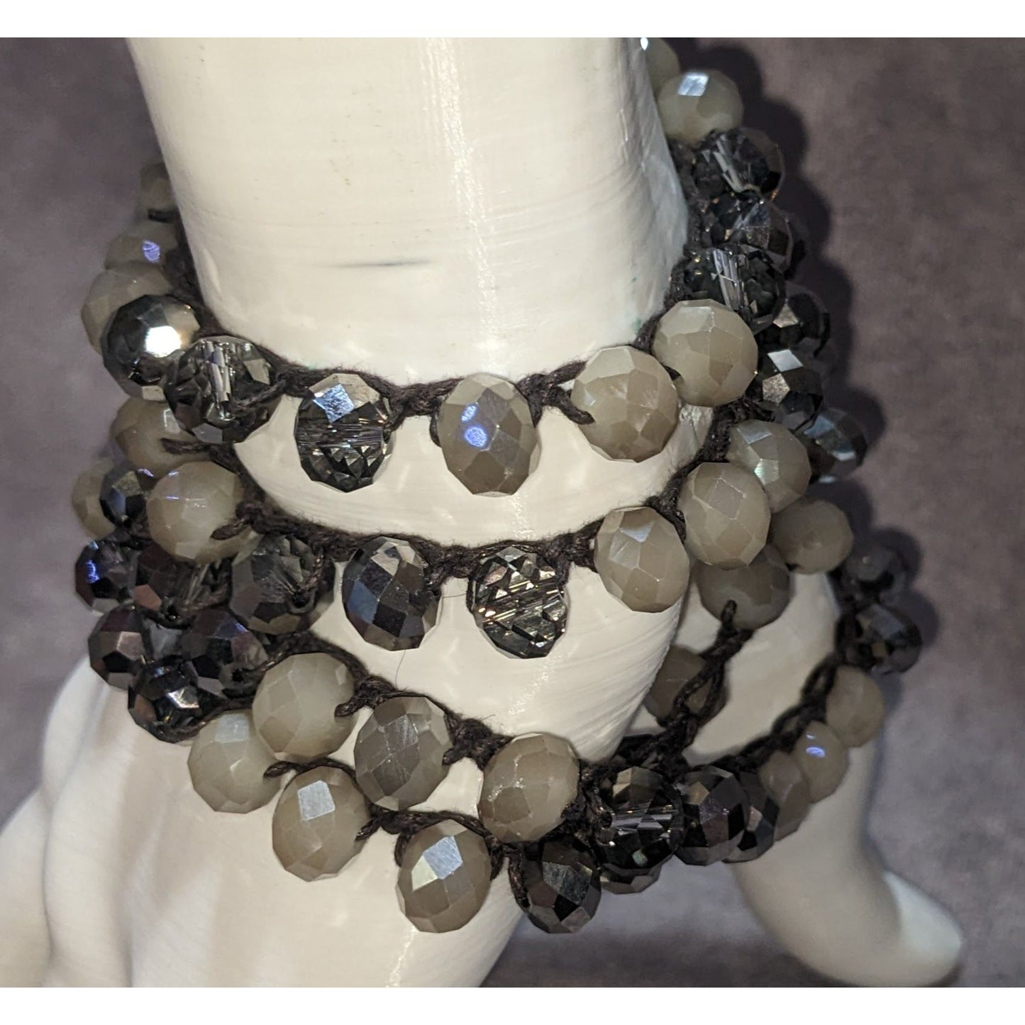 Boho Y2K Envious Silver White Beaded Crochet Wrap Bracelet Necklace Convertible