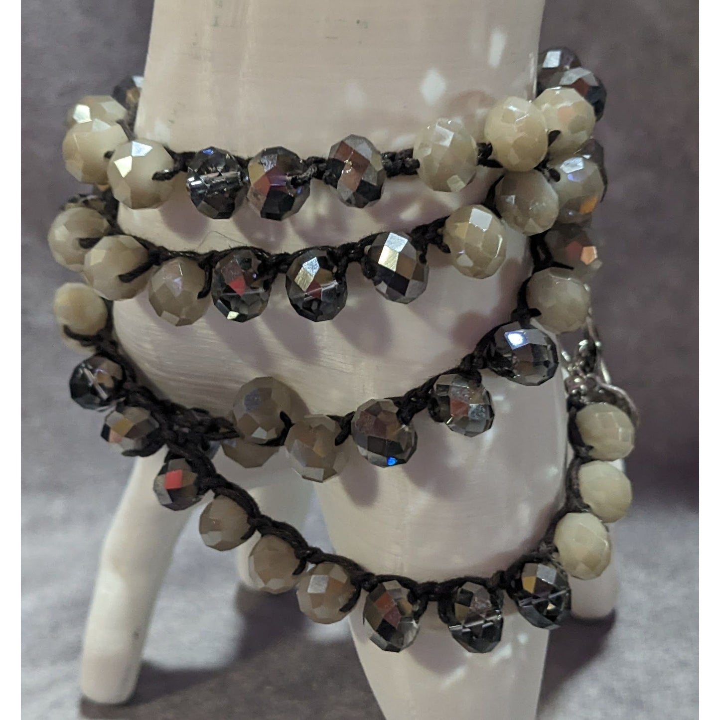 Boho Y2K Envious Silver White Beaded Crochet Wrap Bracelet Necklace Convertible