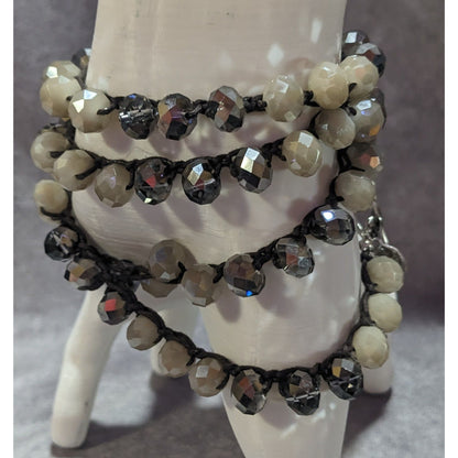 Boho Y2K Envious Silver White Beaded Crochet Wrap Bracelet Necklace Convertible