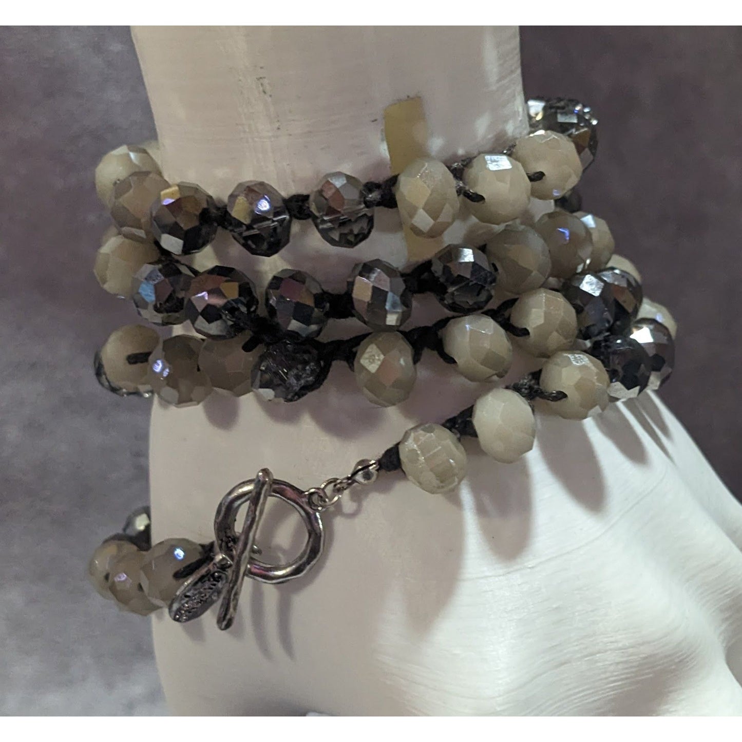 Boho Y2K Envious Silver White Beaded Crochet Wrap Bracelet Necklace Convertible