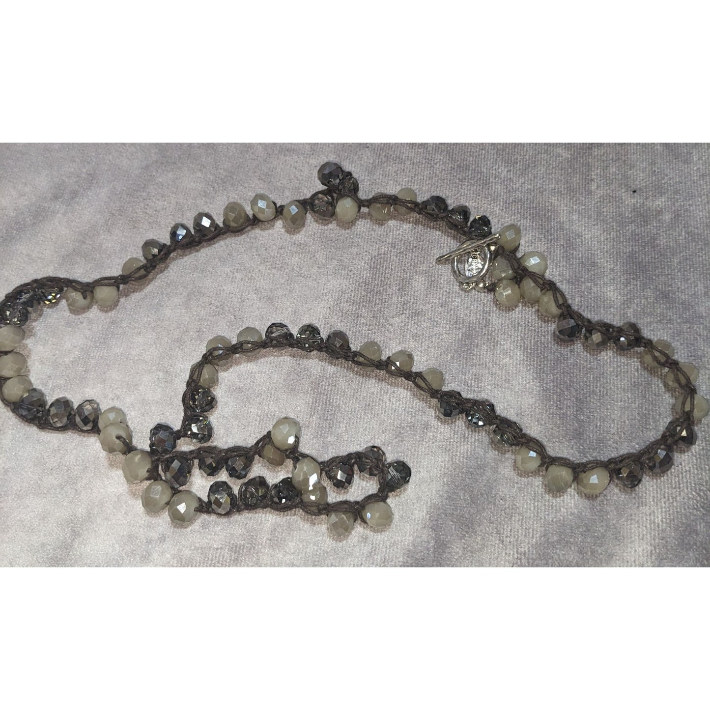 Boho Y2K Envious Silver White Beaded Crochet Wrap Bracelet Necklace Convertible