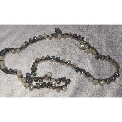 Boho Y2K Envious Silver White Beaded Crochet Wrap Bracelet Necklace Convertible