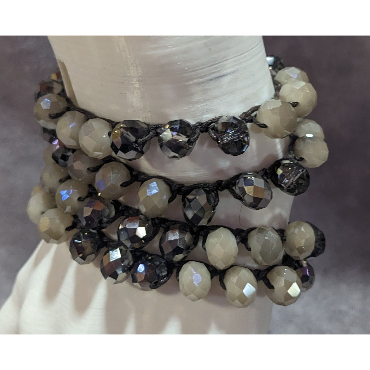 Boho Y2K Envious Silver White Beaded Crochet Wrap Bracelet Necklace Convertible