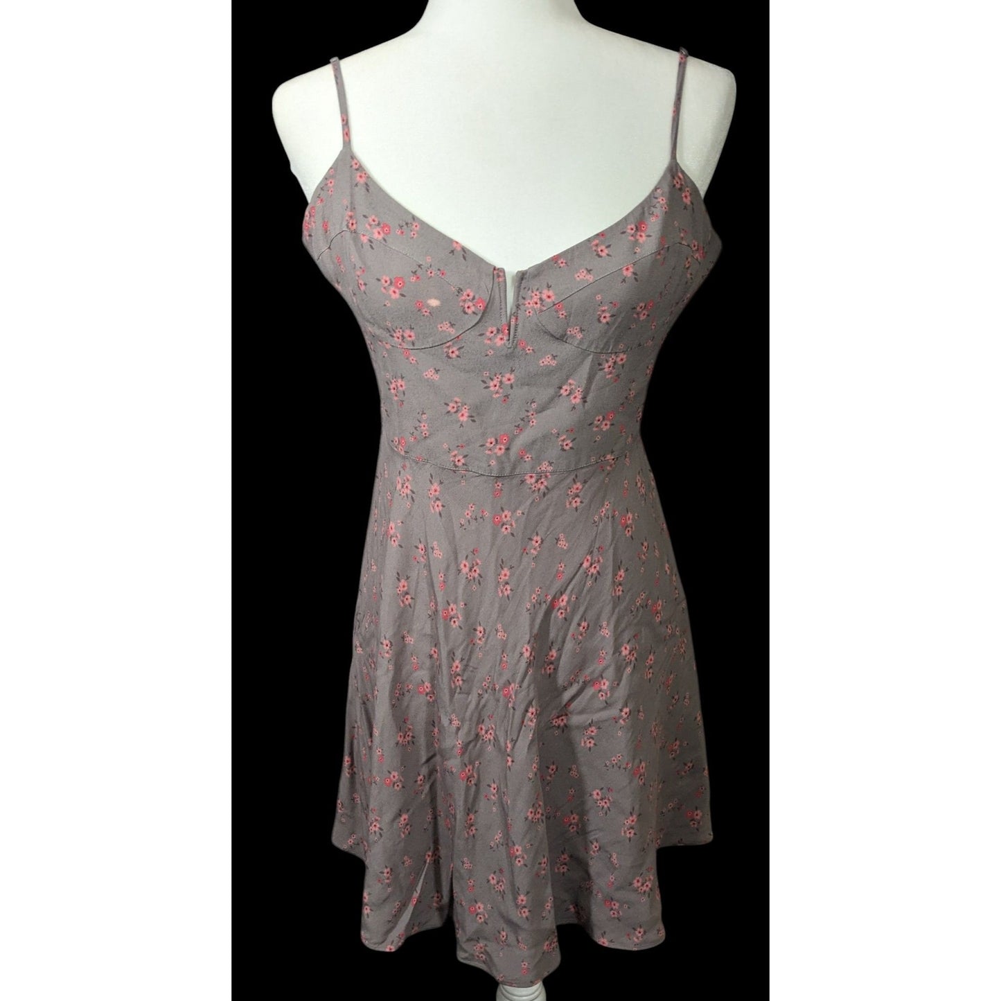Blue Life Coquette Grey And Pink Floral Retro Summer Dress Size Medium