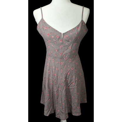 Blue Life Coquette Grey And Pink Floral Retro Summer Dress Size Medium