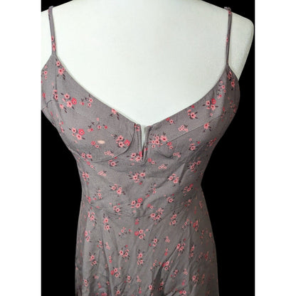 Blue Life Coquette Grey And Pink Floral Retro Summer Dress Size Medium