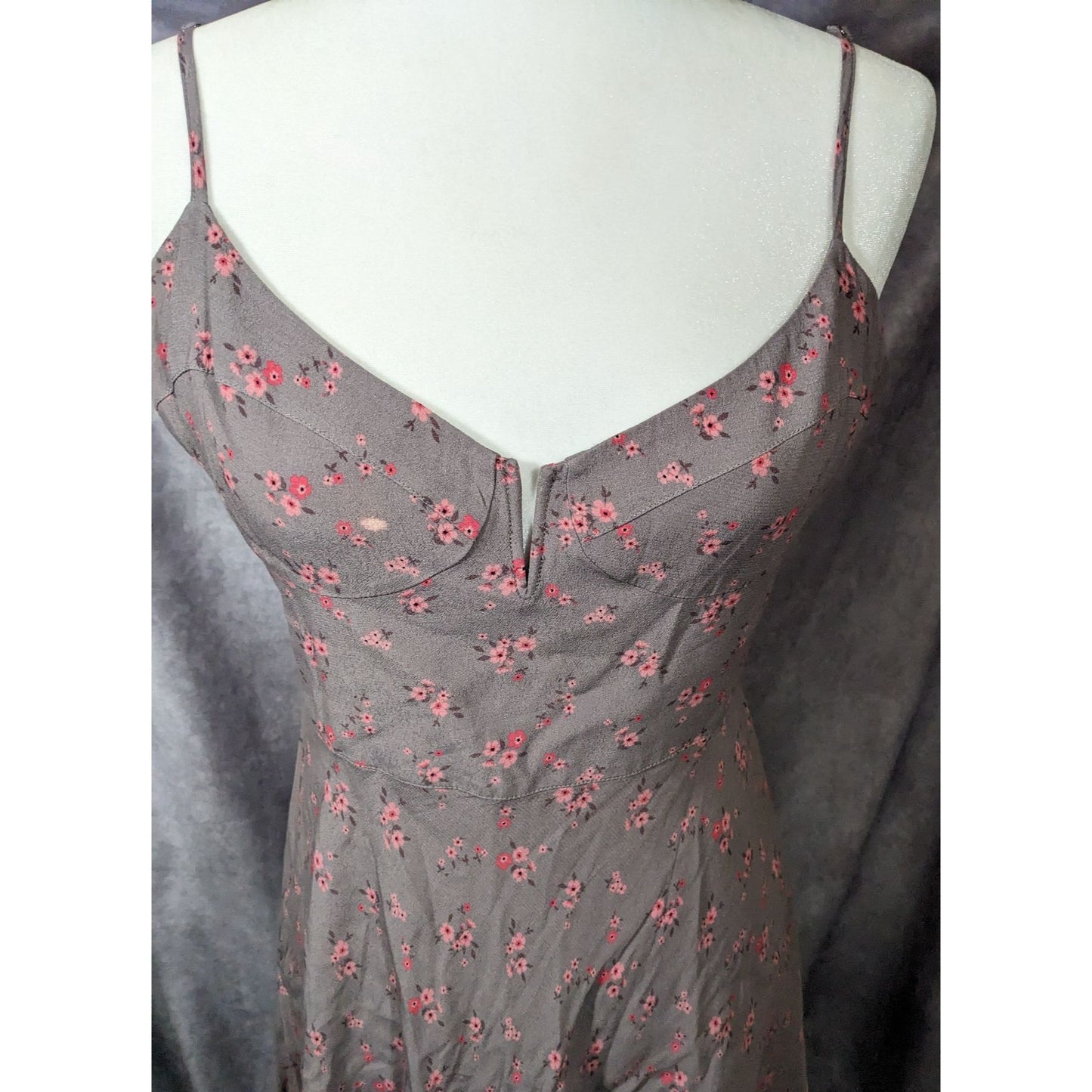 Blue Life Coquette Grey And Pink Floral Retro Summer Dress Size Medium