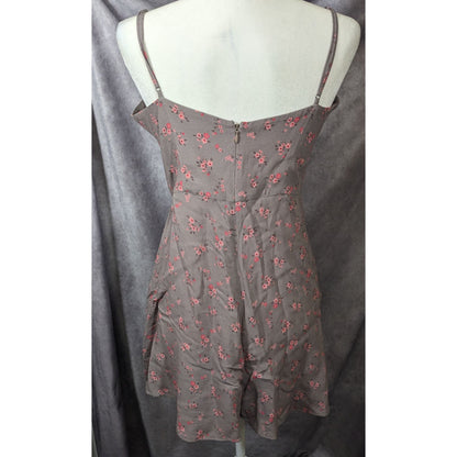 Blue Life Coquette Grey And Pink Floral Retro Summer Dress Size Medium