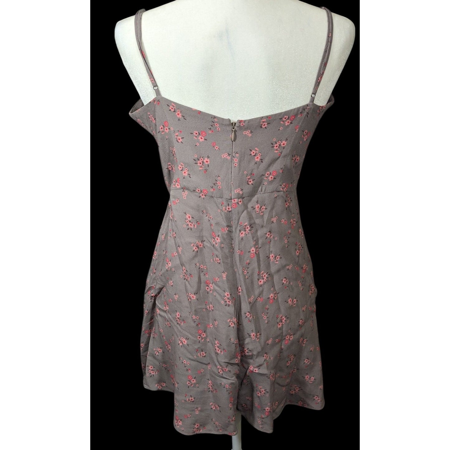 Blue Life Coquette Grey And Pink Floral Retro Summer Dress Size Medium