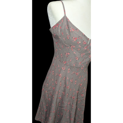 Blue Life Coquette Grey And Pink Floral Retro Summer Dress Size Medium
