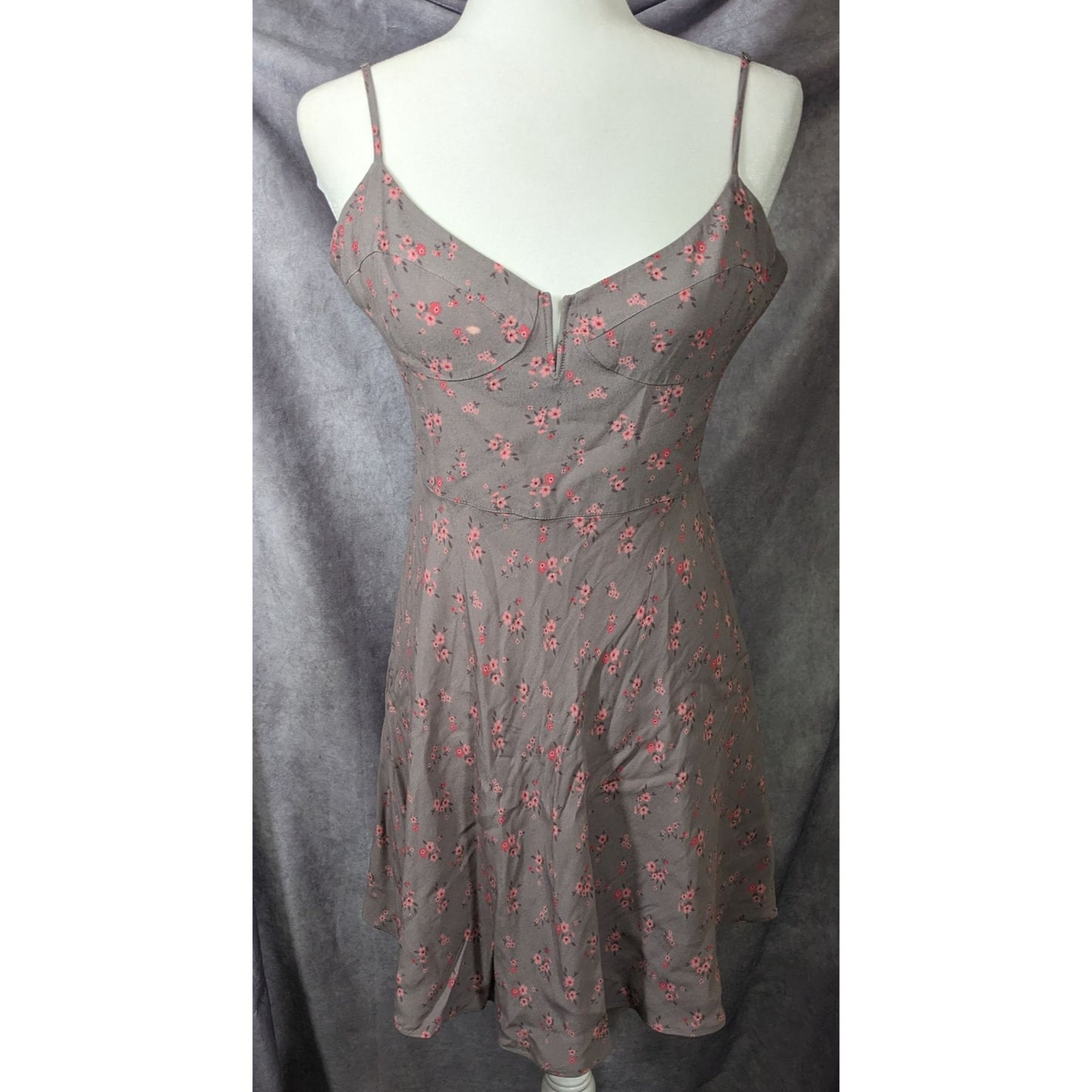 Blue Life Coquette Grey And Pink Floral Retro Summer Dress Size Medium