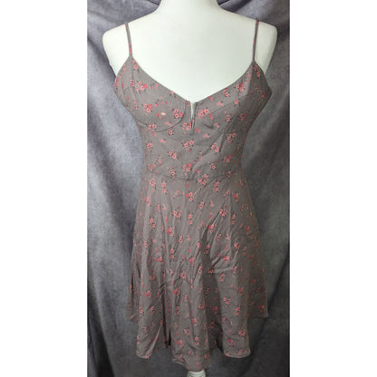 Blue Life Coquette Grey And Pink Floral Retro Summer Dress Size Medium