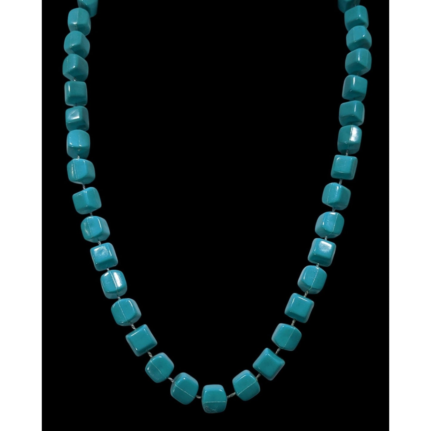 Blue Cube Plastic Beaded Casual  Necklace