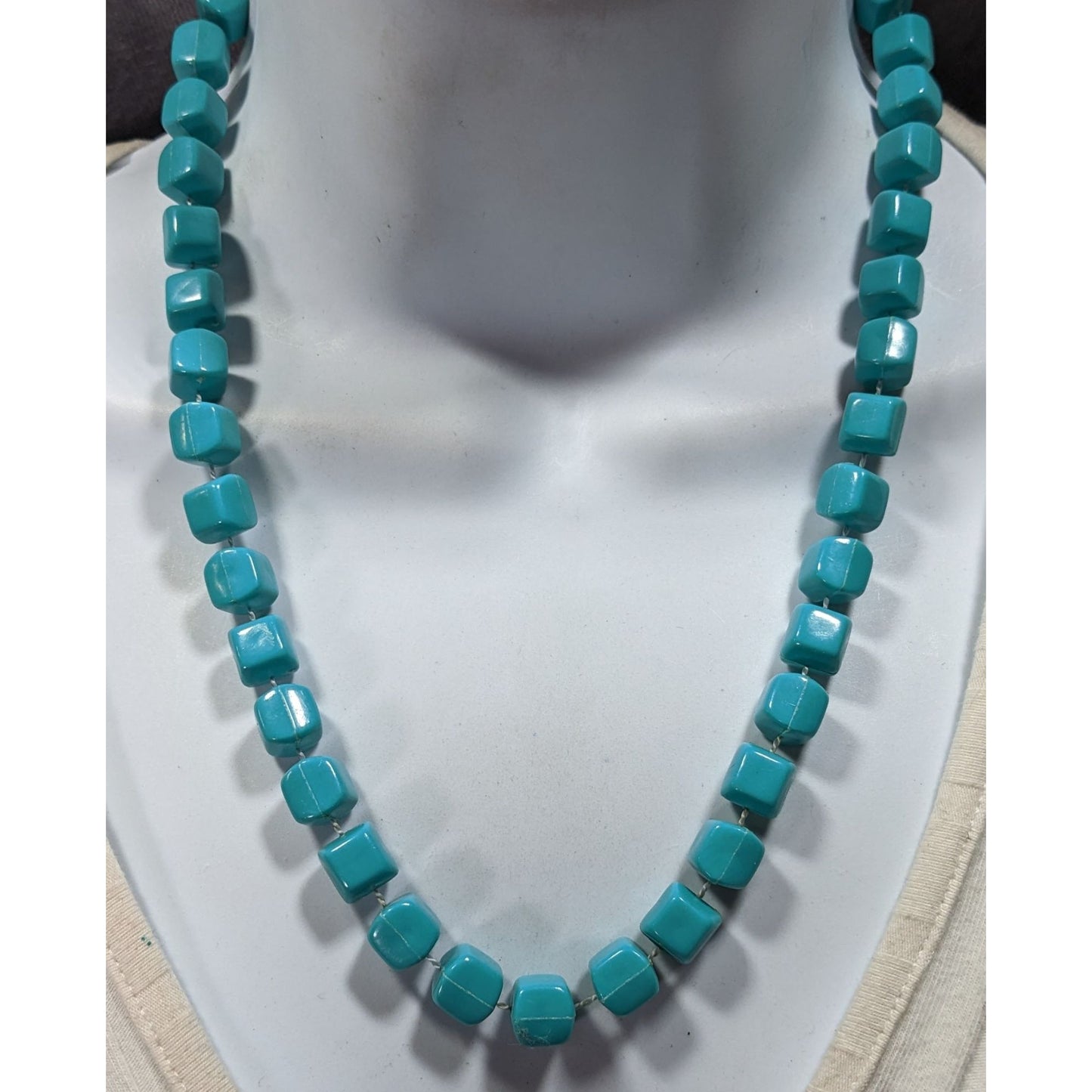 Blue Cube Plastic Beaded Casual  Necklace