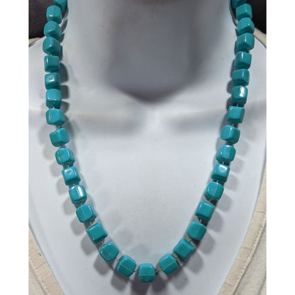 Blue Cube Plastic Beaded Casual  Necklace