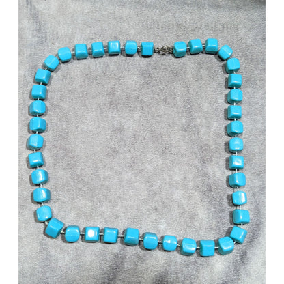 Blue Cube Plastic Beaded Casual  Necklace