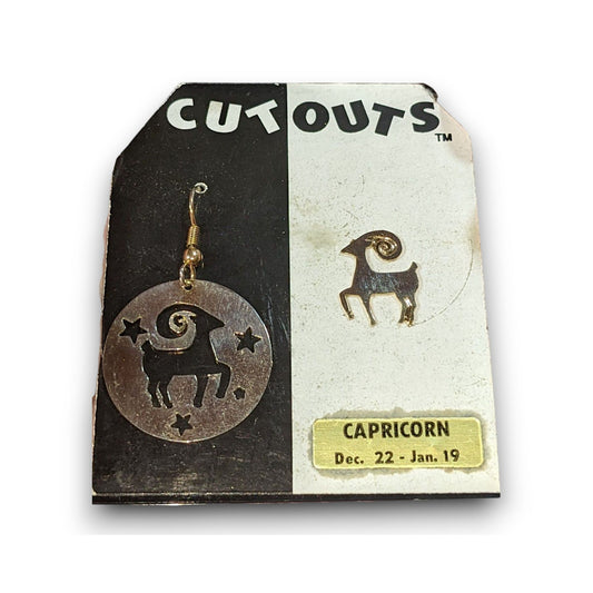 Cutouts Vintage Celestial Metal Gold Tone Capricorn Mismatched Earrings