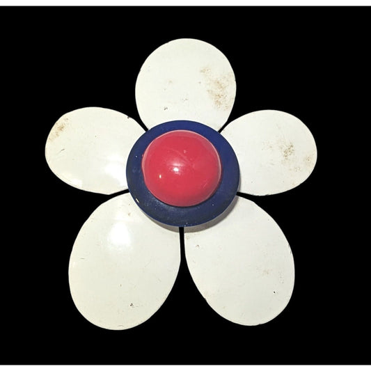 Vintage Red White And Blue Floral Metal Brooch