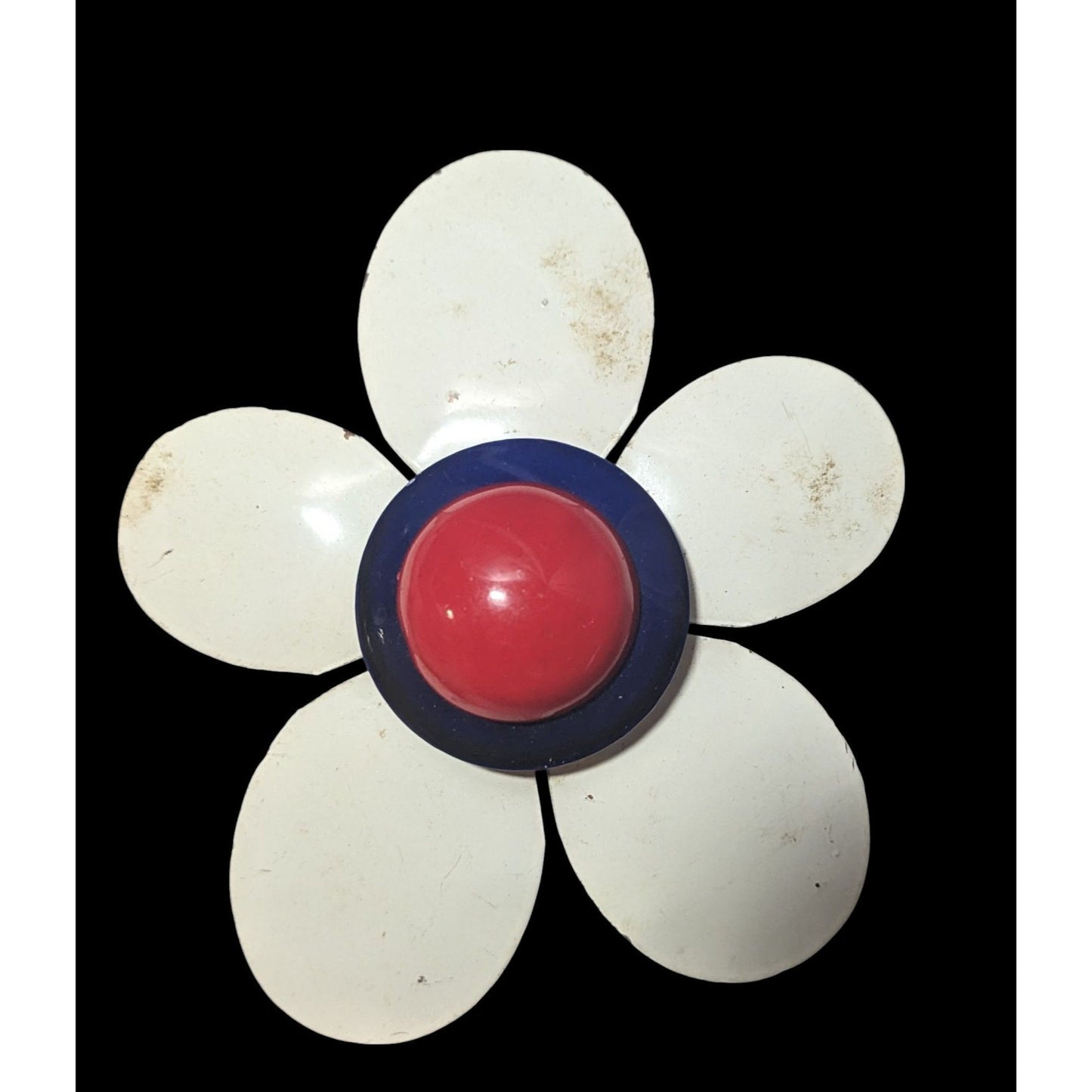 Vintage Red White And Blue Floral Metal Brooch