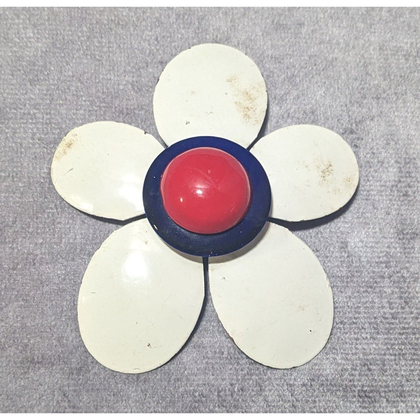 Vintage Red White And Blue Floral Metal Brooch