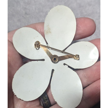 Vintage Red White And Blue Floral Metal Brooch