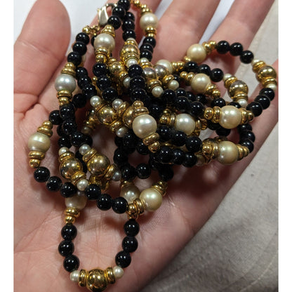 Elegant Glam Black Gold And Silver Tone Layered Beaded Necklace