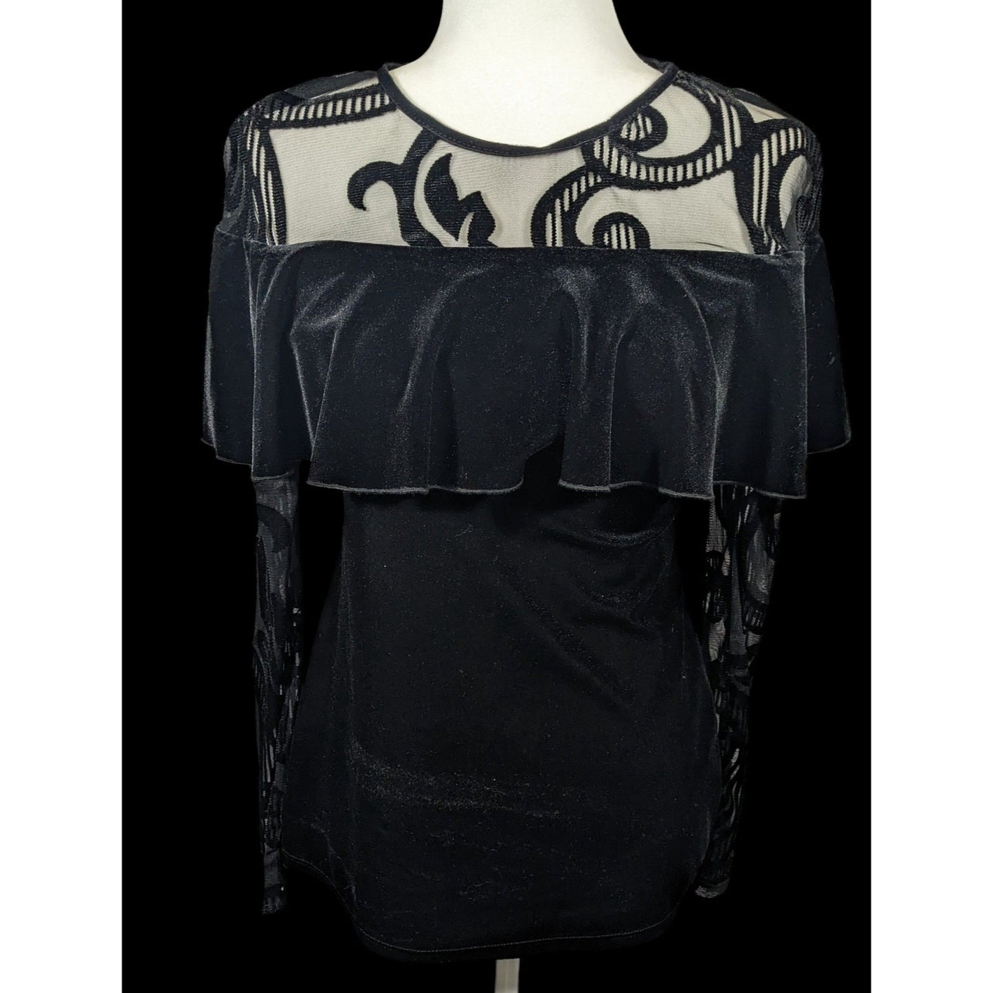Lyman by Frank Lyman Gothic Burnout Velvet Ruffle Top Size 4
