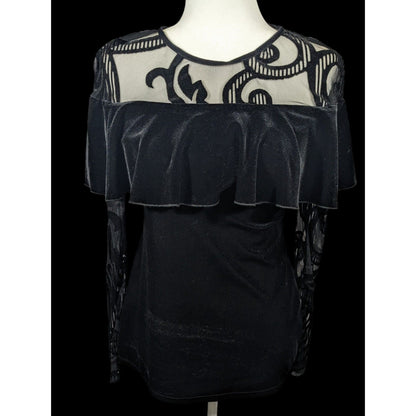 Lyman by Frank Lyman Gothic Burnout Velvet Ruffle Top Size 4
